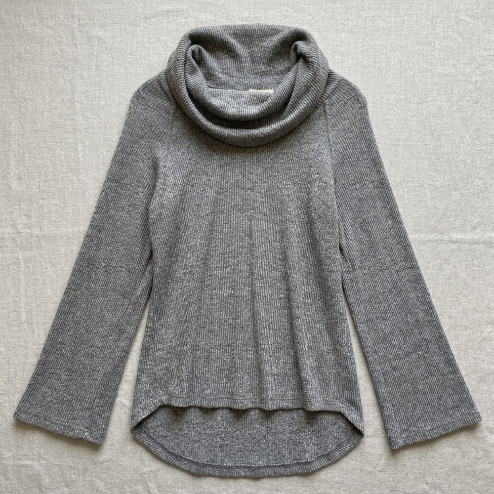 Maeve Anthropologie Cowl Neck Sweater Womens Small Grey Ribbed Bell Sleeve Boho